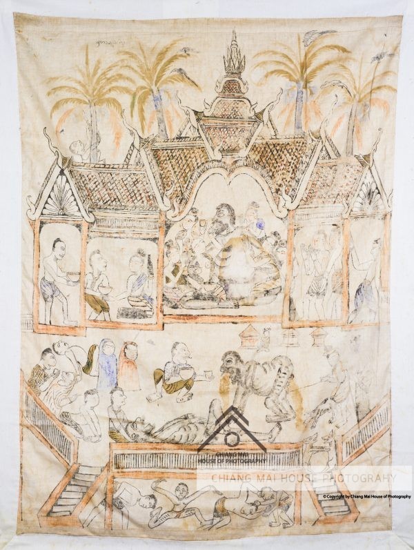 ภาพเขียนจิตรกรรมบนผืนผ้า (พระบฏ) วัดทุ่งคา - แผ่นที่ 21 กัณฑ์ที่ 11 กัณฑ์มหาราช 