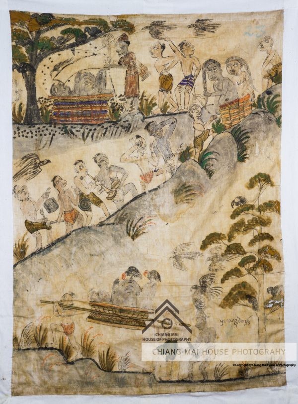 ภาพเขียนจิตรกรรมบนผืนผ้า (พระบฏ) วัดทุ่งคา - แผ่นที่ 23 กัณฑ์ที่ 11 กัณฑ์มหาราช 