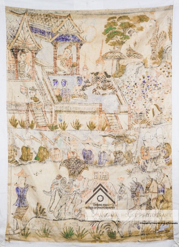 ภาพเขียนจิตรกรรมบนผืนผ้า (พระบฏ) วัดทุ่งคา - แผ่นที่ 24 กัณฑ์ที่ 12 กัณฑ์ฉกษัตริย์