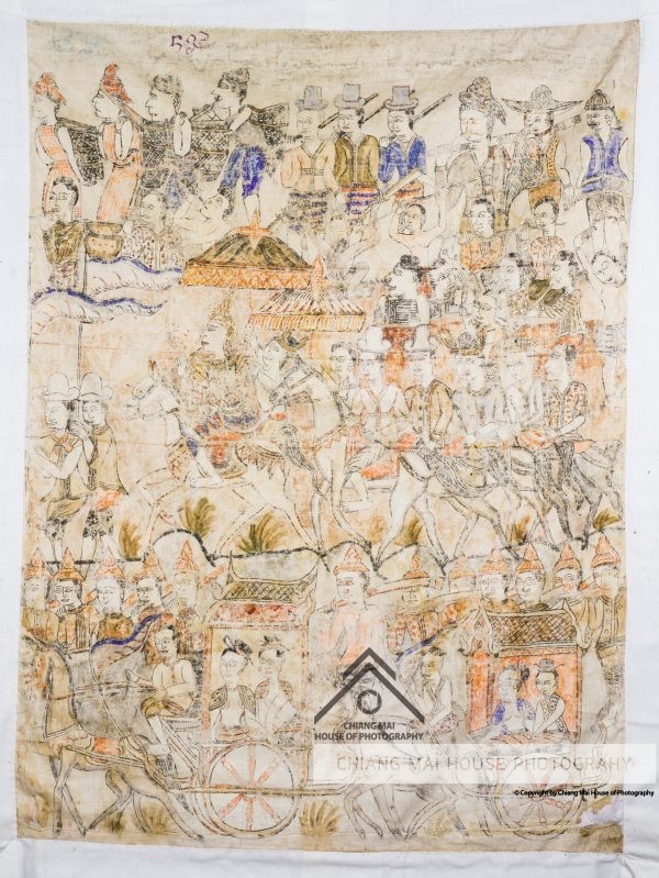 ภาพเขียนจิตรกรรมบนผืนผ้า (พระบฏ) วัดทุ่งคา - แผ่นที่ 27 กัณฑ์ที่ 13 นครกัณฑ์