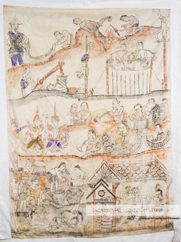 ภาพเขียนจิตรกรรมบนผืนผ้า (พระบฏ) วัดทุ่งคา - แผ่นที่ 28 กัณฑ์ที่ 13 นครกัณฑ์